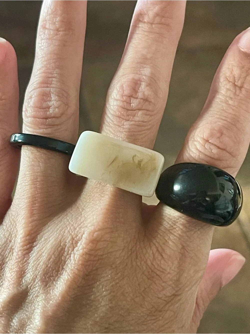 Elegant Black and Ivory Resin Stacking Rings